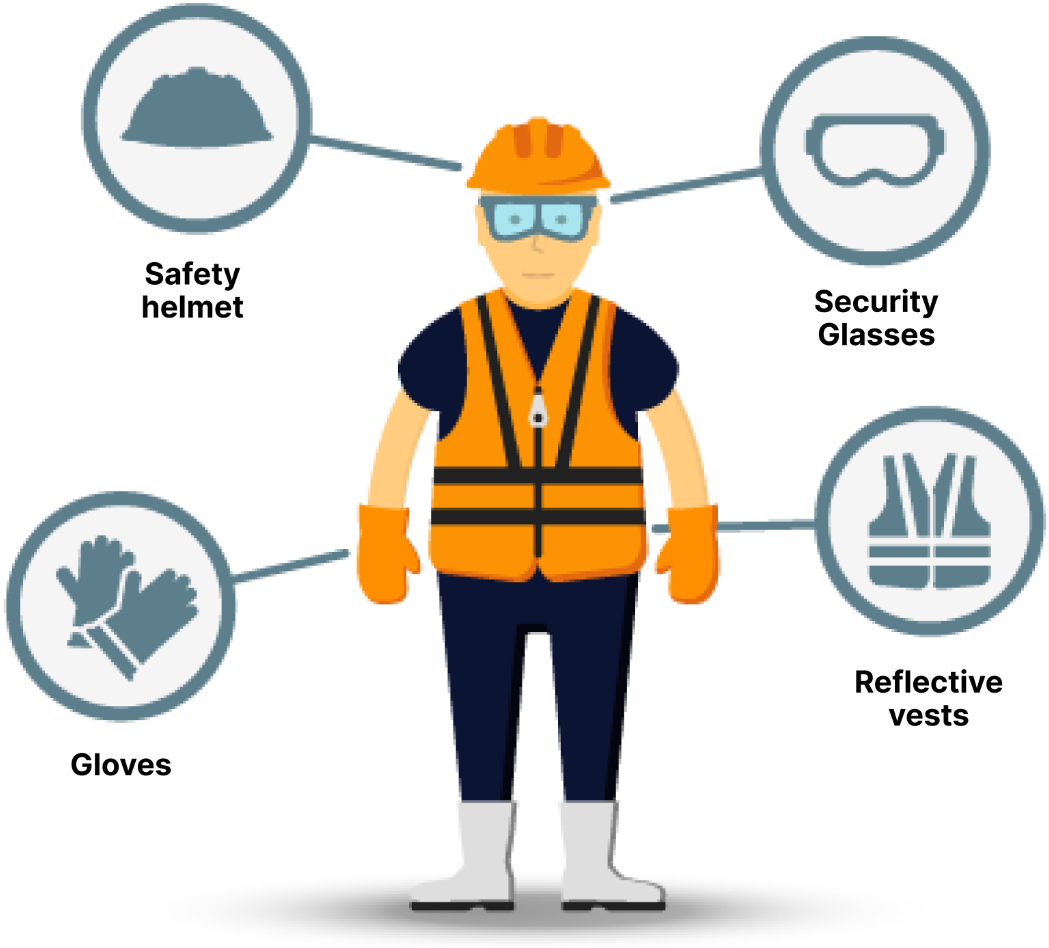 Pump expert equiped with construction safety helmet, security glasses, gloves, and reflective vest